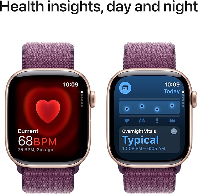 Apple Watch Series 10 [GPS 42mm] with Rose Gold Aluminium Case with Plum Sport Loop. Fitness Tracker, ECG App, Always-On Retina Display, Carbon Neutral with AppleCare+ (2-years)