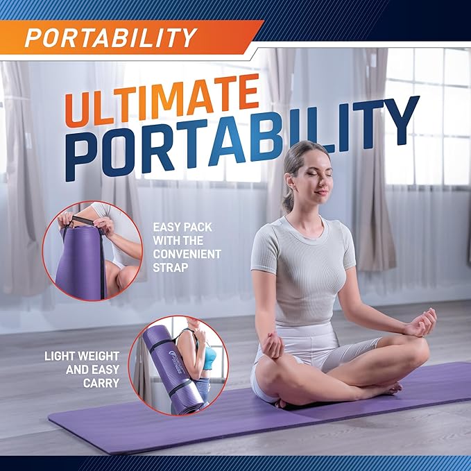 Circuit Fitness by Marcy Non-Slip Multi-Purpose Exercise Yoga Mats with Carrying Strap Multi-Thickness, Multi-Color Options