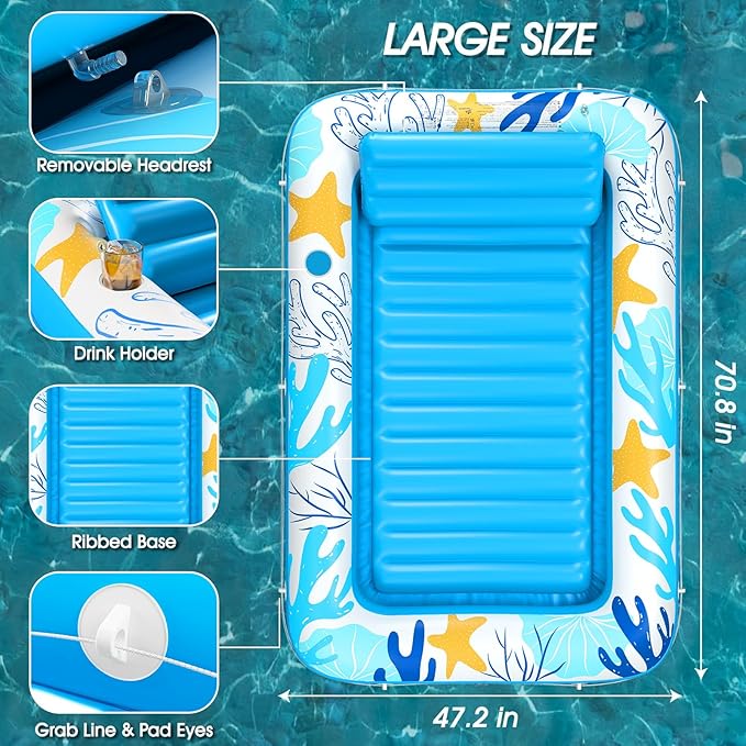 Inflatable Tanning Pool Lounger Float - Jasonwell 4 in 1 Sun Tan Tub Sunbathing Pool Lounge Raft Floatie Toys Water Filled Tanning Bed Mat Pad for Adult Blow Up Kiddie Pool Kids Ball Pit