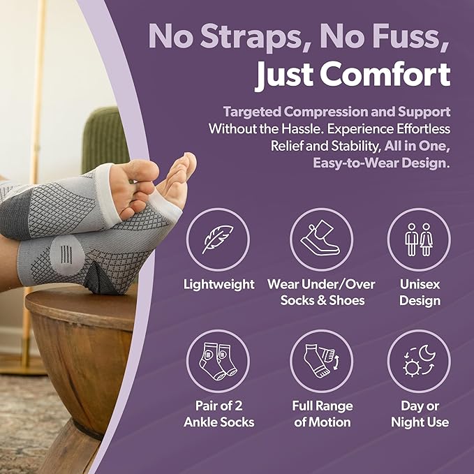 BraceAbility Neuropathy Socks (Pair) - Peripheral Neuritis Compression Diabetic Toeless Foot Sleeves for Nerve Damage Pain in Feet, Ankle Gout, Plantar Fasciitis Relief Brace for Men and Women (M - Purple)