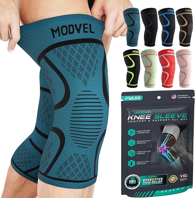 Modvel Knee Braces for Women & Men – 2 Pack Compression Sleeves, Support for Meniscus Tear, ACL & Arthritis Relief, Army/Green XL