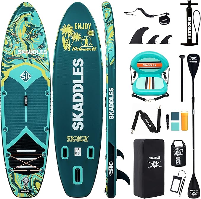 10’6’’ Inflatable Stand Up Paddle Board (SUP) for Adults and Youth with Non-Slip Deck – Complete Accessories Kit, for Fishing, Yoga, Fitness & Family Fun