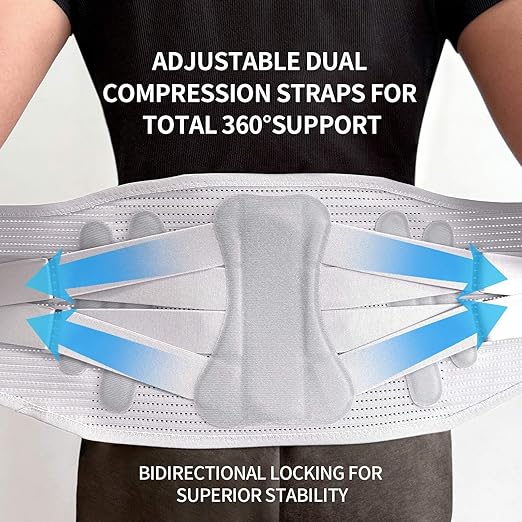 Lower Back Brace for Women Men, Adjustable Lumbar Support with 3D Pad, Breathable Ergonomic Support Belt with Metal Stays for Work, Lifting, Drive, Grey,Size XXL,Waist 52"-62"