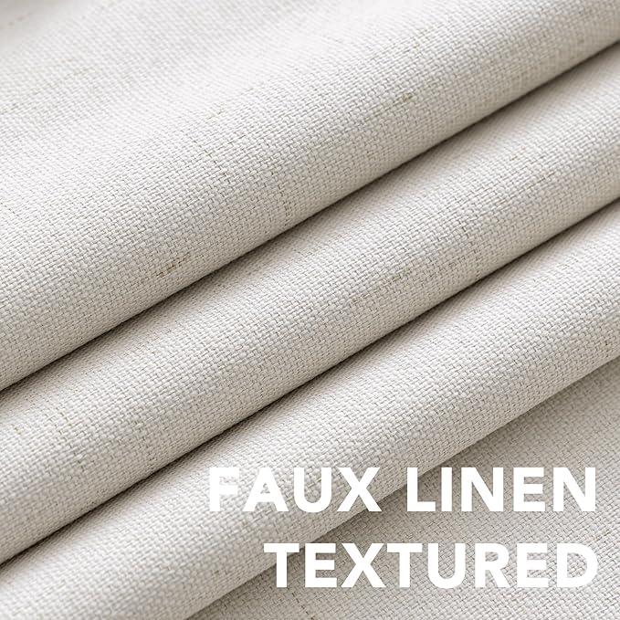 H.VERSAILTEX 100% Blackout Curtains Ivory, Linen Blackout Curtains 96 inch Curtains 2 Panel Set, Elegant Curtain for Bedroom Grommet Drapes Window Curtains Living Room Drapes
