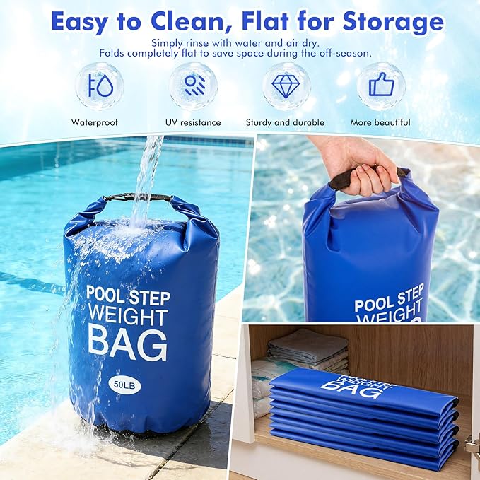 Soulchen 6 Pack Pool Ladder Weights, Heavy Duty Universal Pool Step Weights Sand Bags with Handles for Above Ground Swimming Pools, Durable Waterproof Foldable (25l/50lb)
