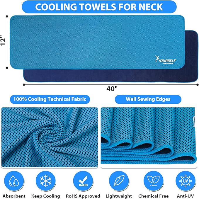 SYOURSELF Cooling Towels for Neck and Face, 6 Pack 40" x 12" Cooling Towel for Hot Weather, Soft Breathable Instant Cool Chilly Pad for Sports Golf Yoga Gym Athletes Camping Ice Towels(Mix-6pcs)