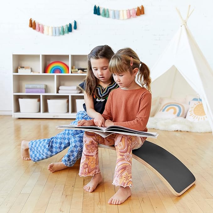 ECR4Kids Wooden Rocking Balance Board with Non-Slip Felt Base, Montessori Toy, Black