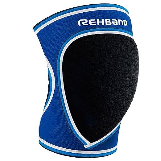 Rehband Knee Pads for Volleyball, Handball & Indoor Sports, Neoprene Knee Sleeve Protector, Comfortable & Snug Fit, Shock-absorbing Sports Knee Pads Unisex, Colour:Blue, Size:Small