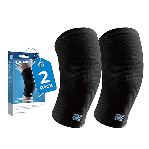 LP 647 Knee Braces For Arthritis Pain, Knee Pain Relief, Injury Recovery - Knee Sleeve For Weightlifting, Basketball, Hiking, Biking, Running, For Men Women (Black, M, 2 Pack)