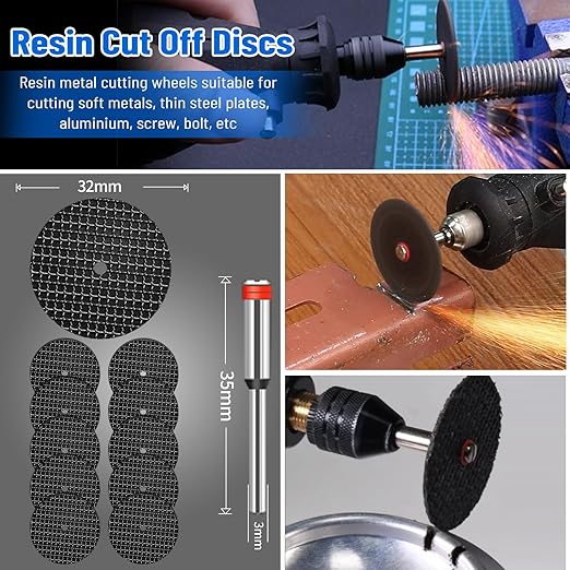 Cutting Wheel Set for Dremel Rotary Tool, HSS Circular Saw Blades, Resin Cutting Discs, 545 Diamond Cutting Wheels, 3 Different Cut off Wheels for Cutting Wood, Glass, Plastic, Stone, Metal, DIY Craft