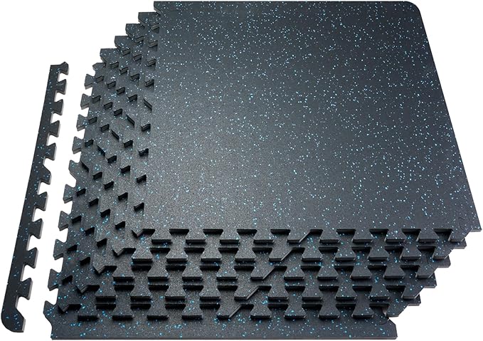 VEVOR 0.56Inch 100sq.ft 25 Tiles Gym Flooring for Home Gym, Rubber Top with High Density EVA Foam, 25 x 25In Gym Floor Exercise Equipment Mats, Interlocking Gym Mats, Puzzle Workout Mats, Black & Blue