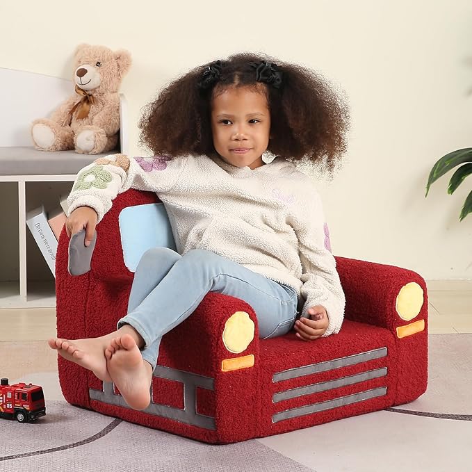 Comfy Toddler Chair, Kids Fire Engine Couch for Boys, Fire Truck