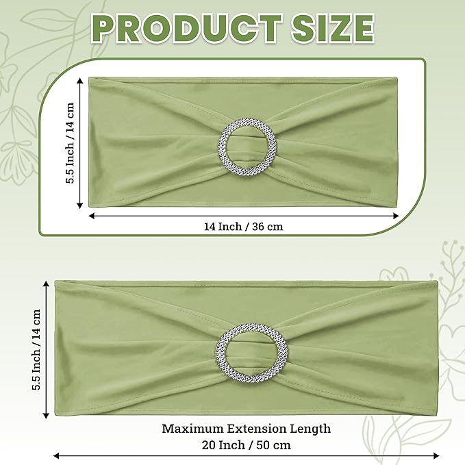 VDS - Sage Green | Spandex Chair Sashes Bows | 200 PCS | Stretch Elastic Banquet Universal Folding Chair Band Tie with Silver Buckle Slider for Wedding Party Conference Celebration Event Decoration