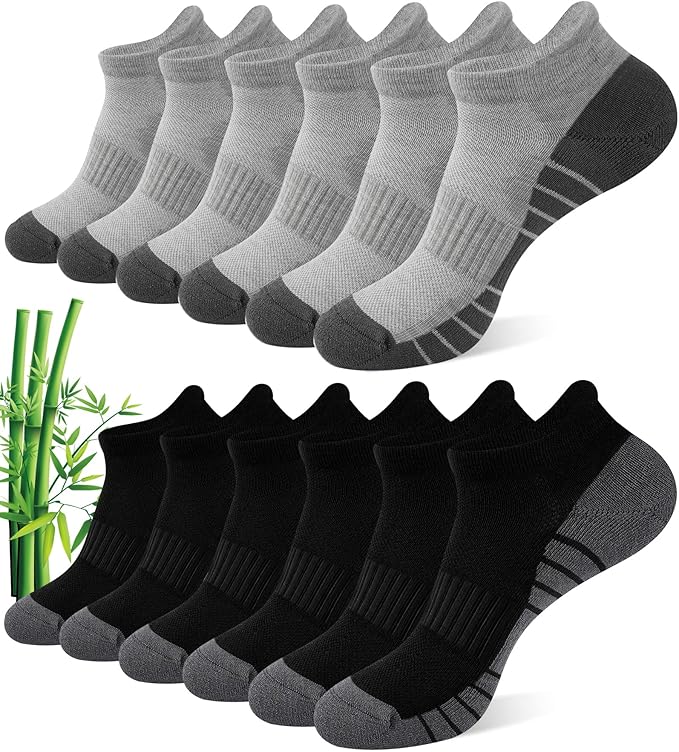 Ankle Socks for Men, Bamboo Rayon Socks with Arch Support for Running Athletic Cushioned Moisture Wicking Hiking Gym