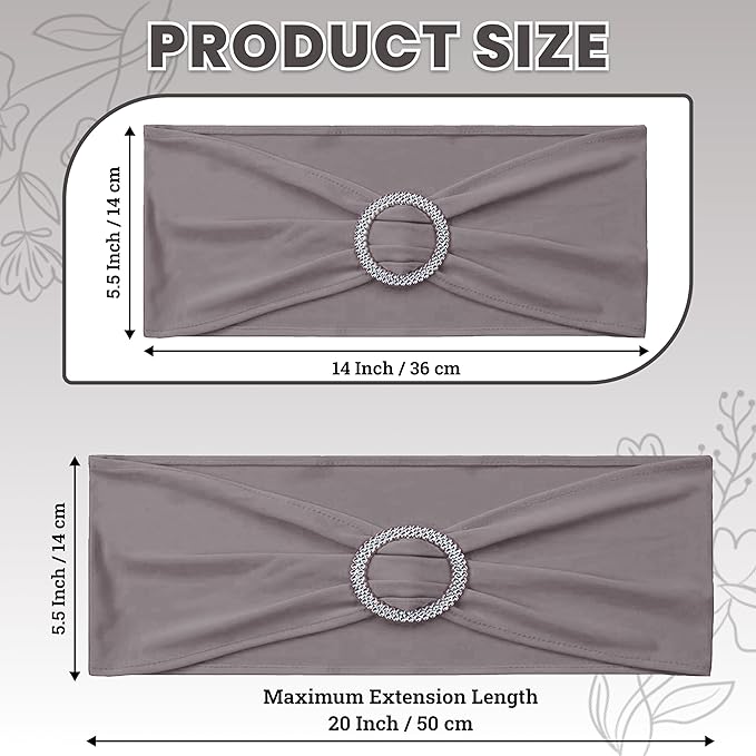 VDS - Silver Grey | Spandex Chair Sashes Bows | 200 PCS | Stretch Elastic Banquet Universal Folding Chair Band Tie with Silver Buckle Slider for Wedding Party Conference Celebration Event Decoration
