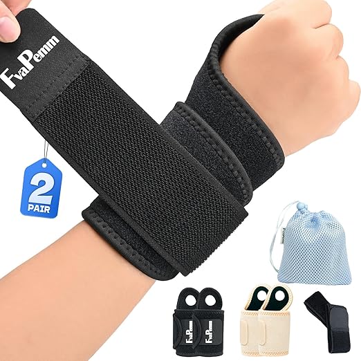 Wrist Brace for Carpal Tunnel 2 Pack Right Left Hand, Wrist Support Wraps for Women Men, Adjustable Wrist Brace for Day Night Support, Tendonitis, Arthritis, Weightlifting, Sports, Nude&Black