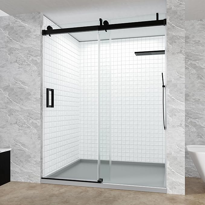 68-72" W x 76" H Shower Door,Frameless Shower Door,Single Sliding Glass Shower Door with 3/8" (10mm) Clear SGCC Tempered Glass, Roller Disc System(Matte Black, 72" Wx76 H-Single Sliding)