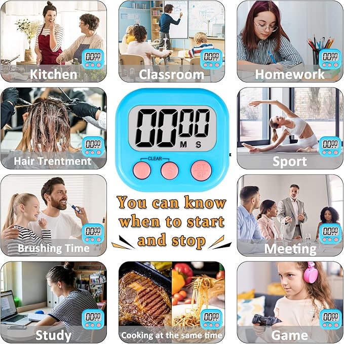 ZILLEEN Classroom Timers for Kids Classroom Magnetic Digital Kitchen Timers for Cooking Teachers Gym Game 6 Pcs Blue Green Pink Purple Yellow Orange
