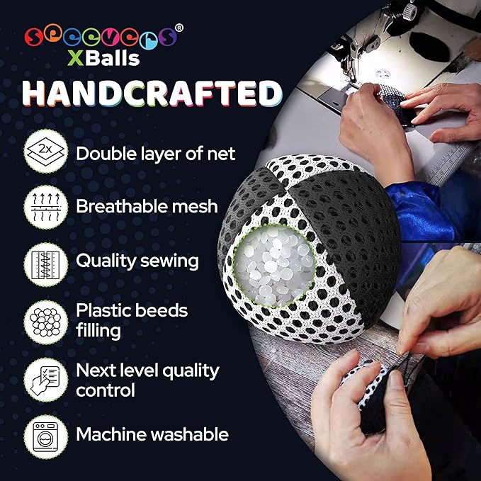 speevers Juggling Balls for Beginners and Professionals Set of 3, 14 Colors Available, 2 Layers of Net and Carry Case, Xballs Juggling Balls (Black - White, 2.5 oz)