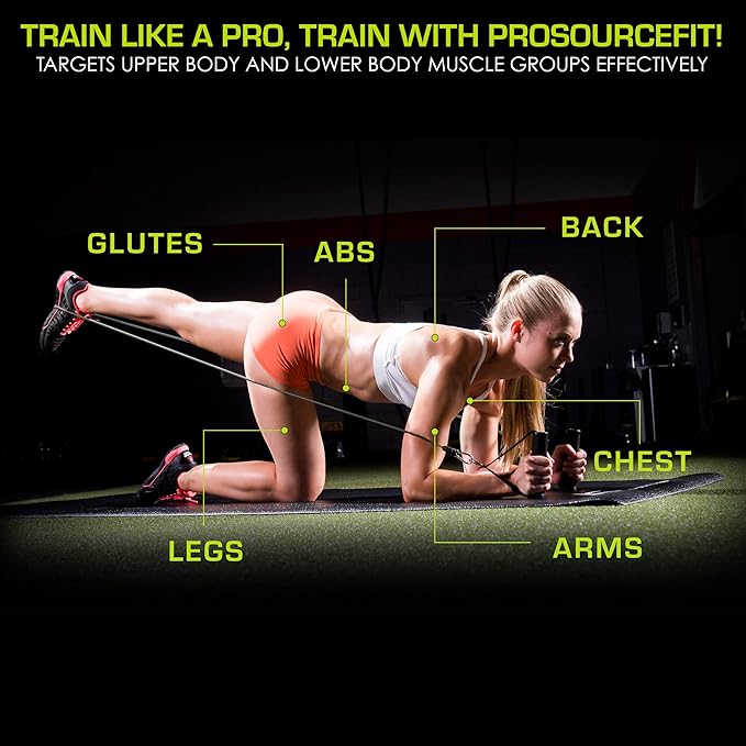 ProsourceFit Single Stackable Resistance Bands with Door Anchor and Exercise Guide, 8-12 LB, Heavy Duty Fitness Tube for Full-Body Exercises and Home Workouts