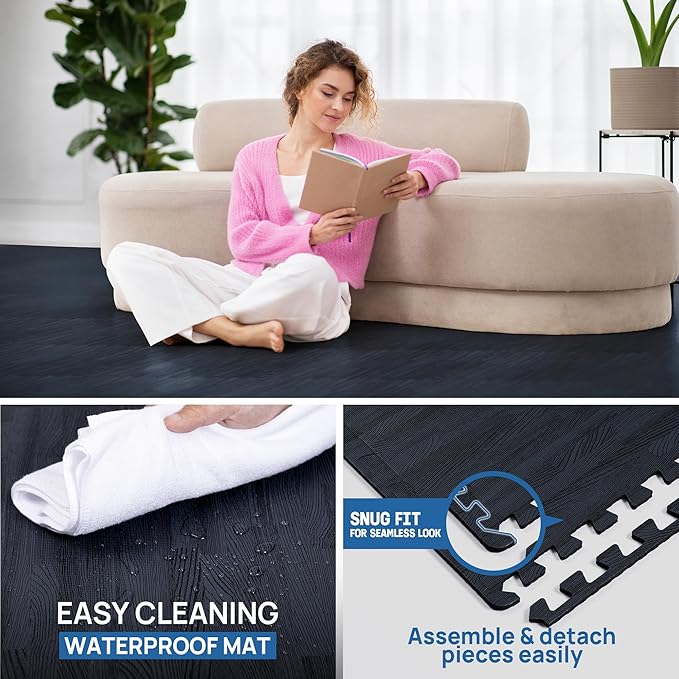 Yes4All EVA Interlocking Mats, Puzzle Floor Tiles, Foam Floor Padding with Border for Furniture, Home Space, Living Room, Garage