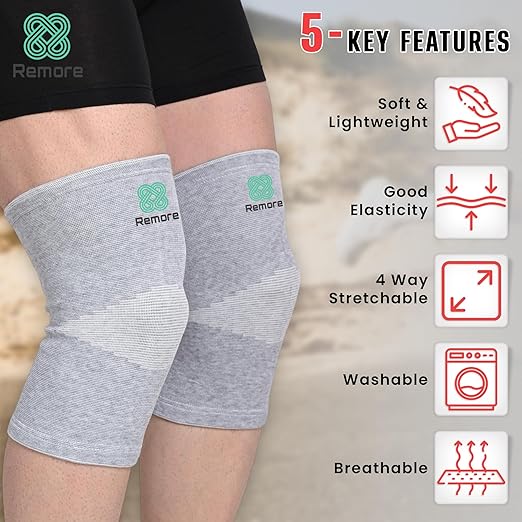 Bamboo Knee Compression Sleeve for Men and Women Bamboo Knee Brace for Men and Women Knee Pain, Gym, Running, Basketball, Meniscus Tear, Sports, Joint Pain Relief, Injury Recovery (45-51cm Thigh) (Large)