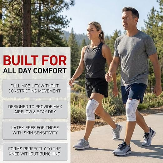 McDavid 4-Way Elastic Knee Sleeve, Compression Knee Support for Pain Relief, Soreness, All-Day Daily Activity White/Grey L