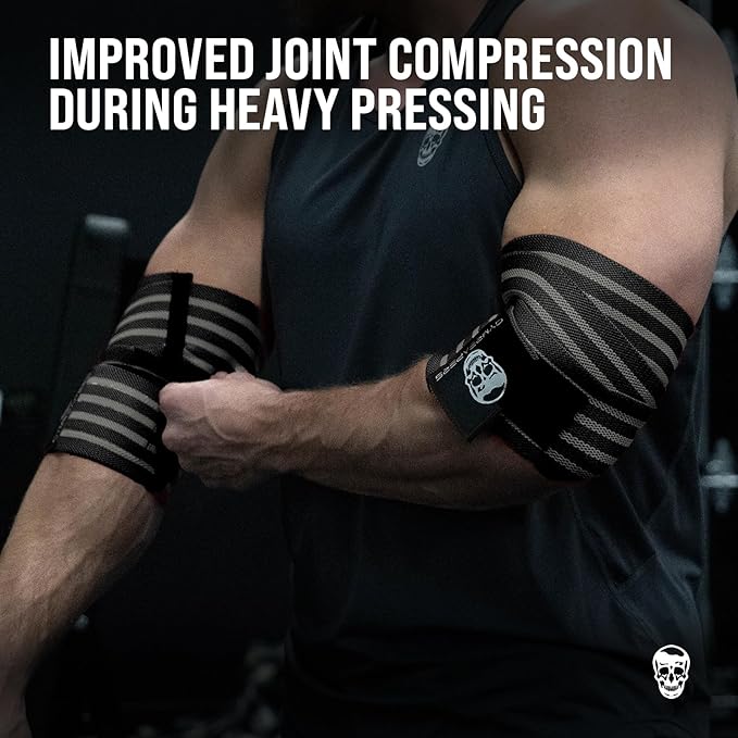 Gymreapers Weightlifting Elbow Wraps (1 Pair) - Flexible 40'' Elbow Compression Strap & Joint Support Brace - for Bench Press, Powerlifting, and Pressing