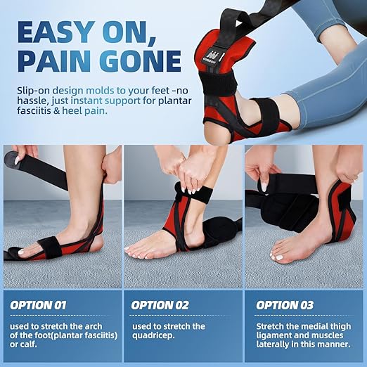 comness Foot and Calf Stretcher-Stretching Strap For Plantar Fasciitis, Heel Spurs, Foot Drop, Achilles Tendonitis & Hamstring. Yoga Foot & Leg Stretch Strap. (Red)