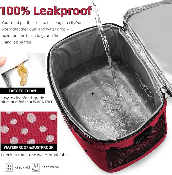 BEIMILY Lunch Box for Men/Women,Small Insulated Lunch Bag,Reusable LunchBox for work Picnic Hiking Beach,Leakproof Soft Cooler Tote Bag Organizer with Adjustable Shoulder Strap for Adults(Red)