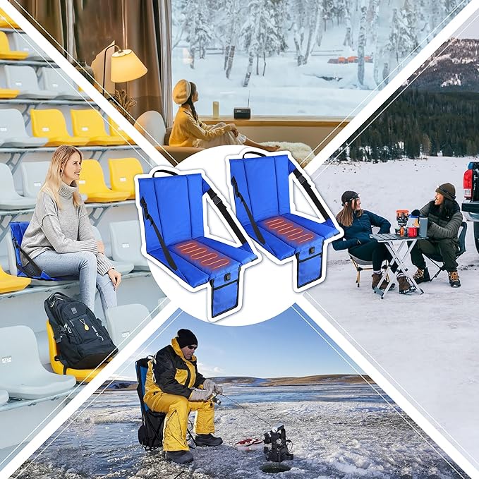 2PCS Portable Stadium Seat Cushion for Bleachers,Folding Lightweight Seat with Backrest,Adjustable Straps,Ideal for Camping,Hiking,Sports Events,Outdoor Concerts