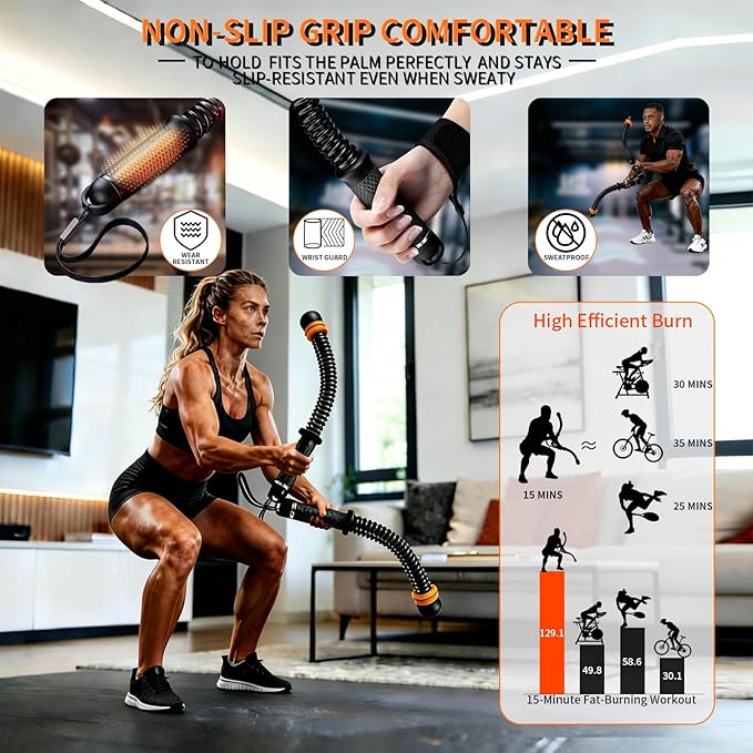 Weighted Ropeless Battle Ropes Adjustable Battle Ropes for Home Gym for Full Body Workout, HIIT and Low-Impact Aerobic Training Cardio Strength Training, Fitness Gift, Indoor Workout Equipment