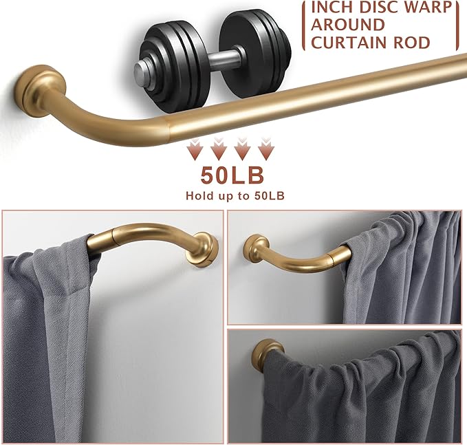 Warm Gold 100-150" Aluminum Disc Wrap Around Curtain Rod with Blackout Capabilities
