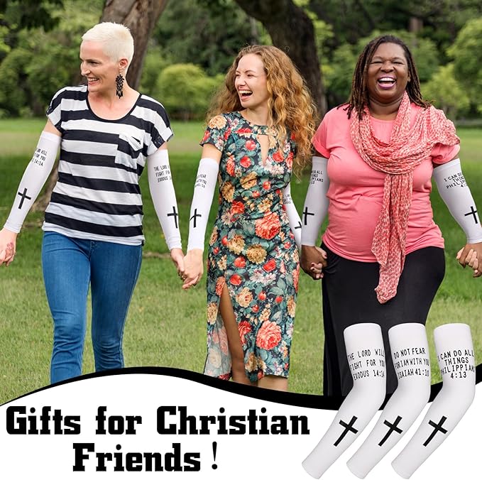 Geyoga 6 Pairs Cooling Arm Sleeves Cross Faith Cover Sleeve Jesus Bible Verses Arm Sleeves for Football Basketball