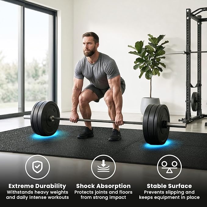 bemaxx Gym Mats Set - 12 pcs EVA Interlocking Foam Floor Tiles (24.4"x24.4"x0.4") 48 sqft Protective Gym Flooring Sports Home Workout Exercise Mats Puzzle Garage Fitness Play-Room Pool Treadmill Bike