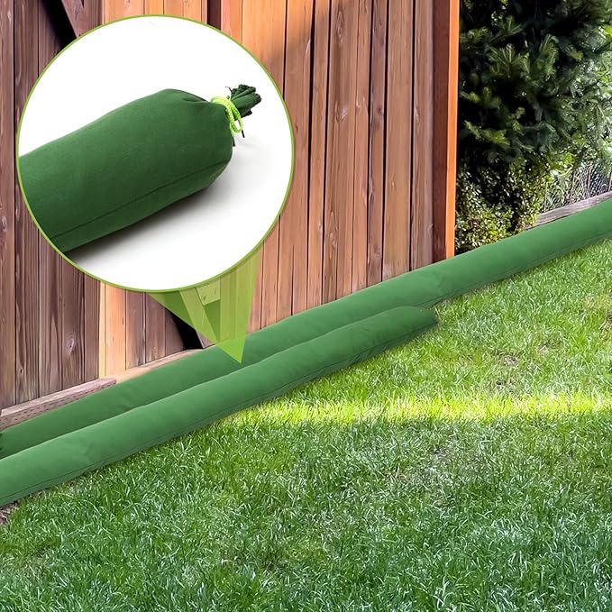 Threan 2 Pcs Long Canvas Sandbags for Flooding Sand Tube Bags Flood Protection Thickened Reusable Rain Wind Flood Barrier with Elastic Band Water Barrier Tube for Door Rain Control, Green (24ft)