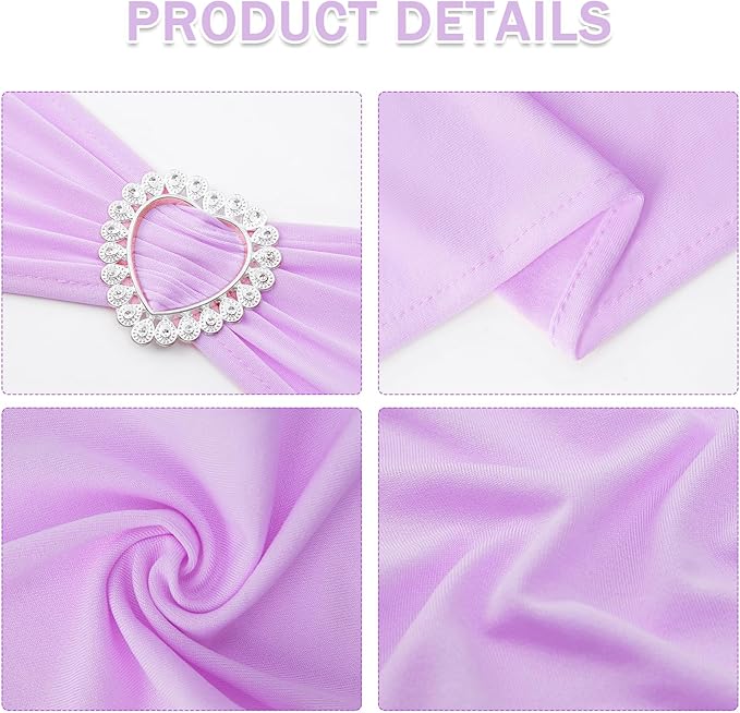 Howhic Pack of 60 Spandex Chair Sashes Bows Stretch Chair Cover Band with Buckle Slider Universal Elastic Chair Ties for Wedding Banquet Party Event Decoration (Lavender)