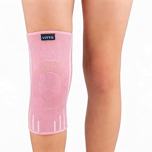 VITTO Kids Knee Brace - Osgood Schlatter Knee Brace Youth, Compression Sleeve for Boys and Girls from 4-14 years old (Pink, L)