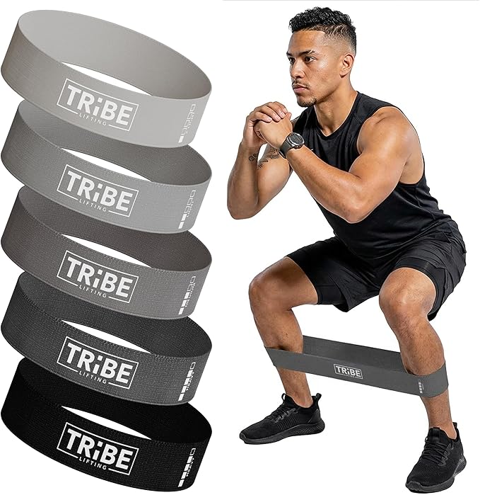 Tribe Lifting Fabric Resistance Bands for Working Out - 5 Exercise Bands Set for Legs and Glutes - Booty Bands for Women and Men - Thick Cloth Workout Bands for Physical Therapy, Hip Training