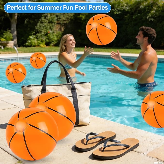 LanMa 3 Pack Beach Balls, 16 Inch Inflatable Basketball Beach Ball Toys for Pool Party Favors, Beach Birthday Decorations, Water Games