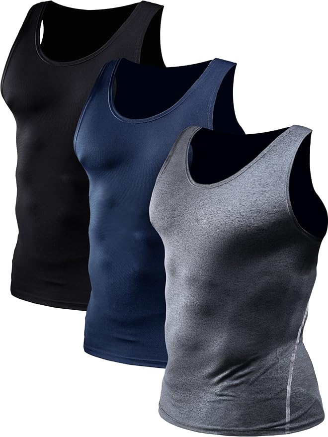 NELEUS Men's 3 Pack Athletic Compression Under Base Layer Sport Tank Top