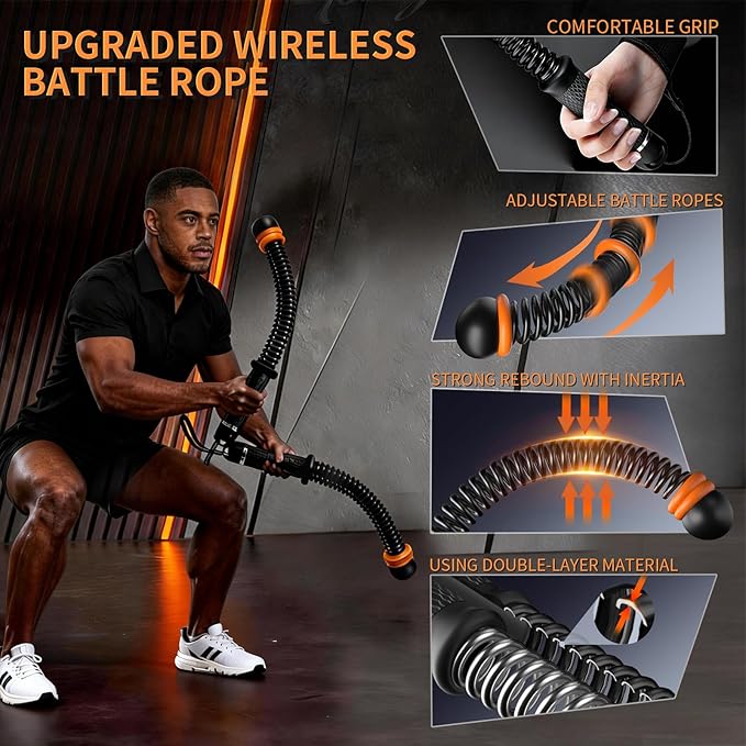 Weighted Ropeless Battle Ropes Adjustable Battle Ropes for Home Gym for Full Body Workout, HIIT and Low-Impact Aerobic Training Cardio Strength Training, Fitness Gift, Indoor Workout Equipment