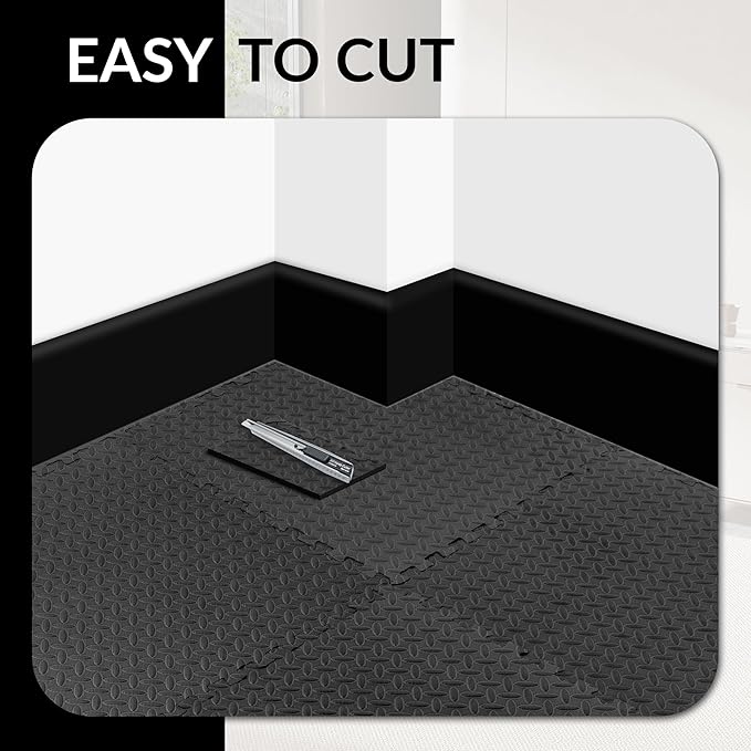 Fitvids Puzzle Exercise Gym Flooring Mat, 1/2" Thick High-Density EVA Interlocking Tiles Workout Mat for Home Gym, Fitness Equipment, MMA, Gymnastics, 6-Piece Shock-Absorbing Exercise Mat (24 Sq Ft)