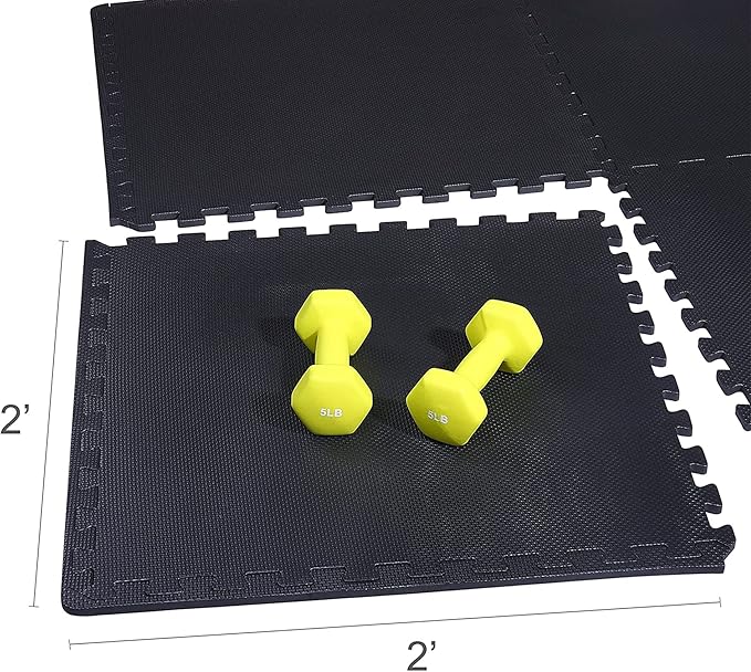 BalanceFrom Puzzle Exercise Mat 1' Thick, EVA Interlocking Foam Floor Tiles for Home Gym, Mat for Home Workout Equipment, Floor Padding for Kids, Black, 24 in x 24 in x 1 in, 24 Sq Ft - 6 Tiles