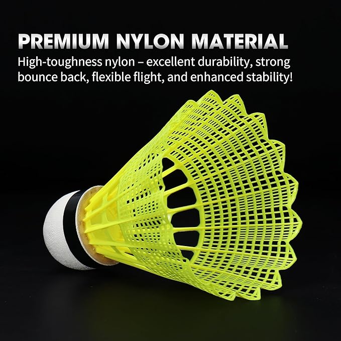 kunli Badminton Birdies 12 PCS, Nylon Badminton Shuttlecocks with Stability Durability for Baseball Batting Practice Training, Medium Or High Speed Birdie Balls