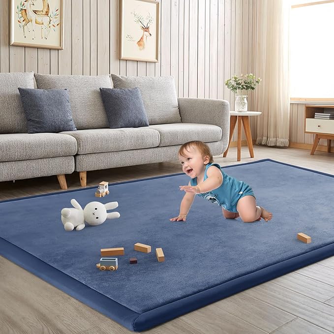 Baby Play Mat for Floor Nursery Rug Muscle Mat Area Rug Playroom Rug 65"x50" Playpen Mat Memory Foam 1.3" Thick Crawling Mat for Babies,Toddlers, Infants, Kids,Sapphire Blue