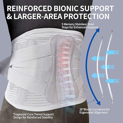 Lower Back Brace for Women Men, Adjustable Lumbar Support with 3D Pad, Breathable Ergonomic Support Belt with Metal Stays for Work, Lifting, Drive, Grey,Size XXL,Waist 52"-62"