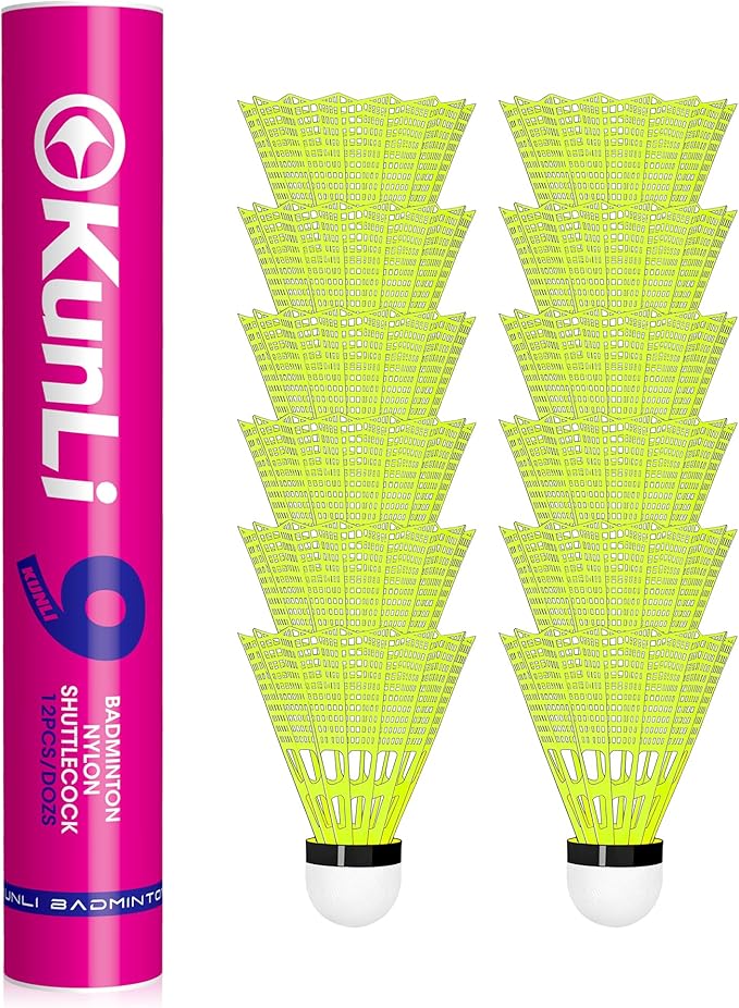 kunli Badminton Birdies 12 PCS, Nylon Badminton Shuttlecocks with Stability Durability for Baseball Batting Practice Training, Medium Or High Speed Birdie Balls