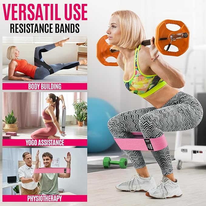WALITO Resistance Bands for Working Out, Fabric Exercise Bands for Legs and Butt, Workout Bands for Women and Men, Booty Band for Yoga Starter Set, Pilates, Rehab, Fitness and Home Workout