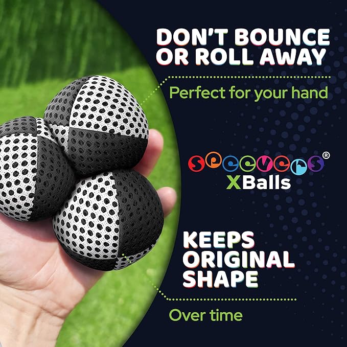 speevers Juggling Balls for Beginners and Professionals Set of 3, 14 Colors Available, 2 Layers of Net and Carry Case, Xballs Juggling Balls (Black - White, 3.9 oz)